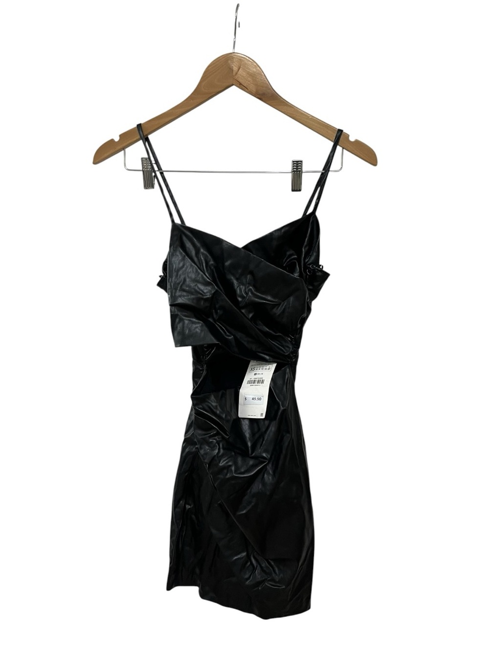 Zara Black Faux-Leather Cutout Mini Dress with Spaghetti Straps
